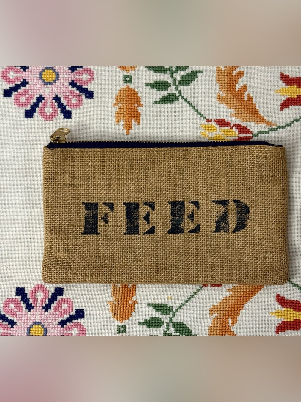 FEED Project 10 Burlap Zippered Pencil Cosmetic Pouch Case Bag